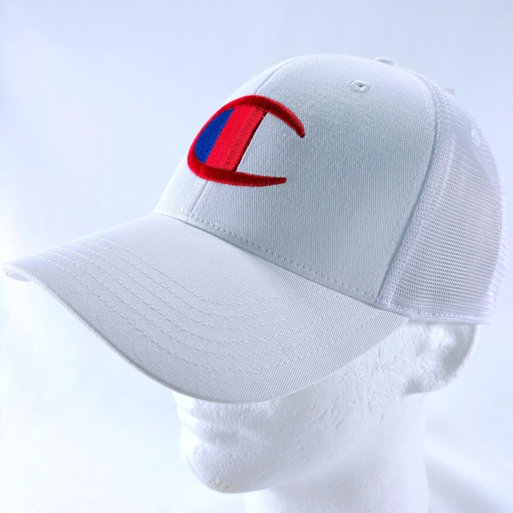 Champion White Embroidered Big C Logo Mesh Snapback Trucker Hat Cap NWT